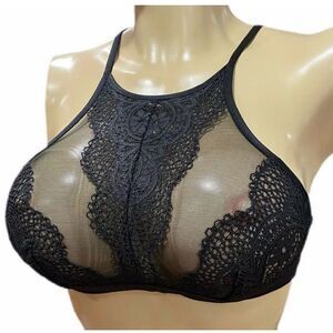 Victoria’s Secret crochet lace & Mesh high neck bralette bra black Small